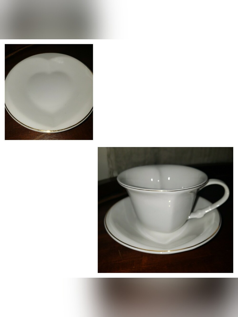 Heart Shaped Ivory Teacup & Saucer w/14k Gold Trim